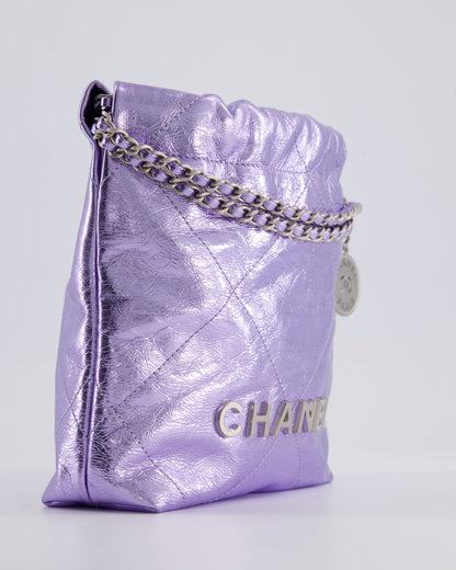 *RARE* Chanel Mini 22 Bag in Metallic Lilac Aged Shiny Calfskin with Brushed Silver Hardware