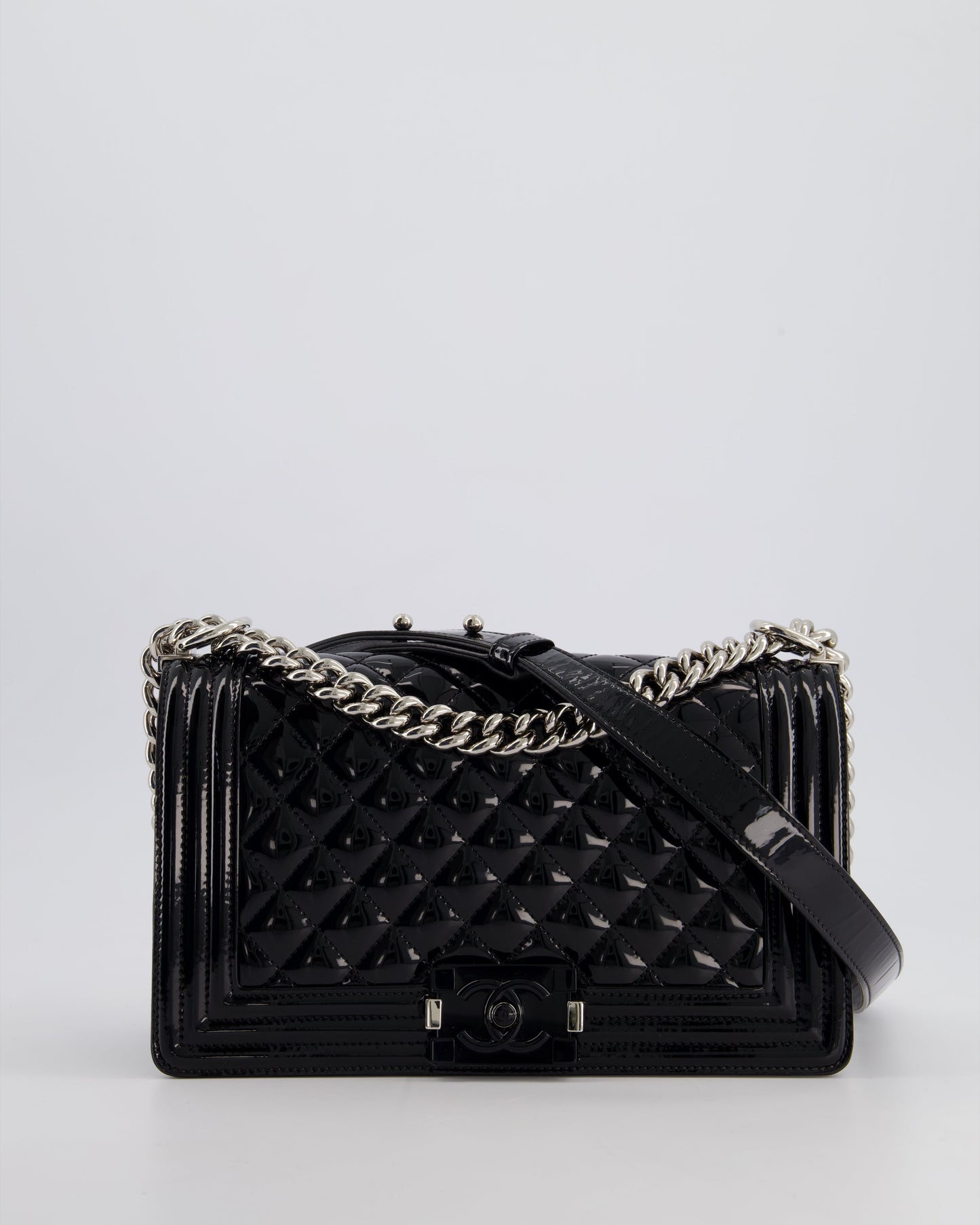 *FIRE PRICE* Chanel Black Patent Medium Boy Bag with Black and Silver Hardware