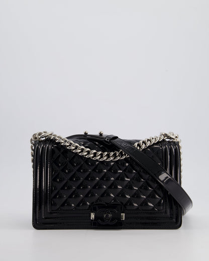 *FIRE PRICE* Chanel Black Patent Medium Boy Bag with Black and Silver Hardware