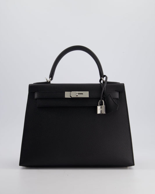 *HOT* Hermès Kelly Sellier 28cm Bag in Noir Epsom Leather with Palladium Hardware