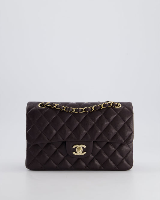 *RARE COLOUR* Chanel Dark Burgundy Small Classic Double Flap Bag in Caviar Leather with Champagne Gold Hardware
