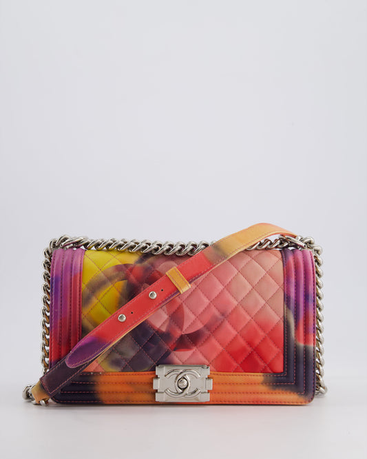 Chanel 14/S Pink Flower Power Quilted CC Lambskin Medium Boy Bag with Polished Silver Hardware