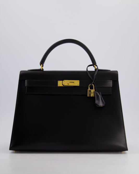 Hermès Vintage Kelly 32cm Sellier Bag in Noir Box Calf Leather with Gold Hardware