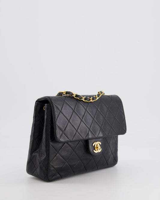 Chanel Vintage Black Small Square Single Flap Bag in Lambskin Leather with 24K Gold Hardware