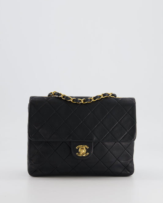Chanel Vintage Black Small Square Single Flap Bag in Lambskin Leather with 24K Gold Hardware