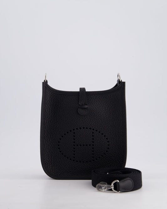 Hermès Mini Evelyne 16 Bag in Noir Clemence Leather with Palladium Hardware