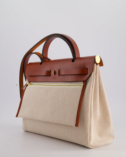 *HOT* Hermès Herbag Zip Retourne 31 Brides De Gala Bag in Rouge H & Ecru Toille H Canvas, Rouge H Vache Hunter Leather with Gold Hardware