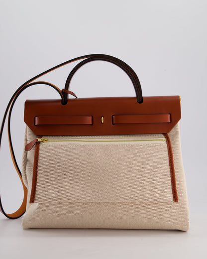 *HOT* Hermès Herbag Zip Retourne 31 Brides De Gala Bag in Rouge H & Ecru Toille H Canvas, Rouge H Vache Hunter Leather with Gold Hardware