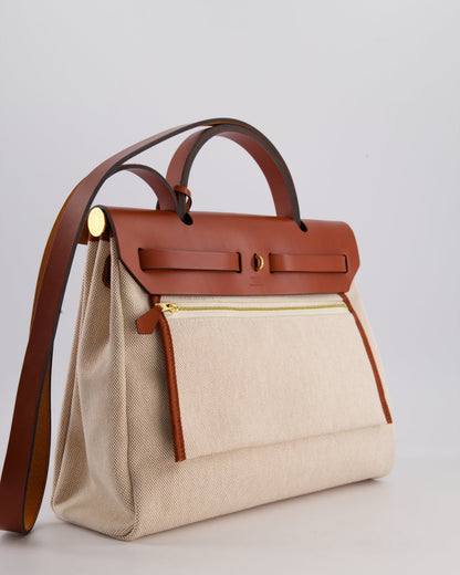 *HOT* Hermès Herbag Zip Retourne 31 Brides De Gala Bag in Rouge H & Ecru Toille H Canvas, Rouge H Vache Hunter Leather with Gold Hardware