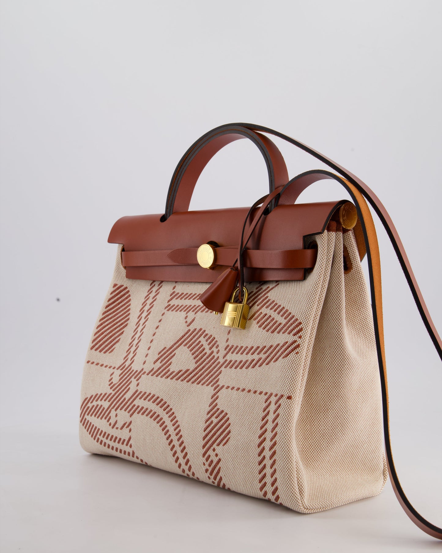 *HOT* Hermès Herbag Zip Retourne 31 Brides De Gala Bag in Rouge H & Ecru Toille H Canvas, Rouge H Vache Hunter Leather with Gold Hardware