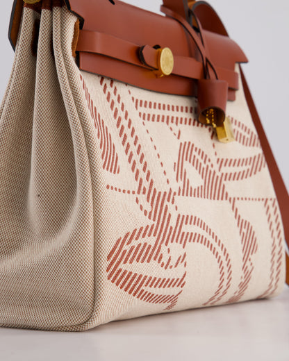 *HOT* Hermès Herbag Zip Retourne 31 Brides De Gala Bag in Rouge H & Ecru Toille H Canvas, Rouge H Vache Hunter Leather with Gold Hardware