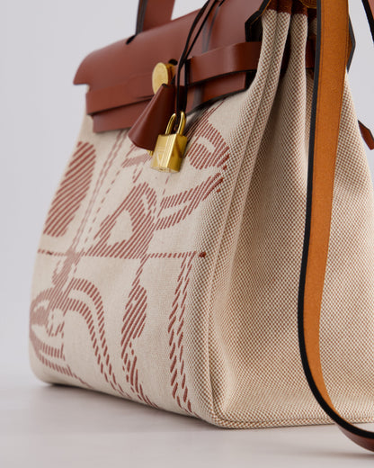 *HOT* Hermès Herbag Zip Retourne 31 Brides De Gala Bag in Rouge H & Ecru Toille H Canvas, Rouge H Vache Hunter Leather with Gold Hardware