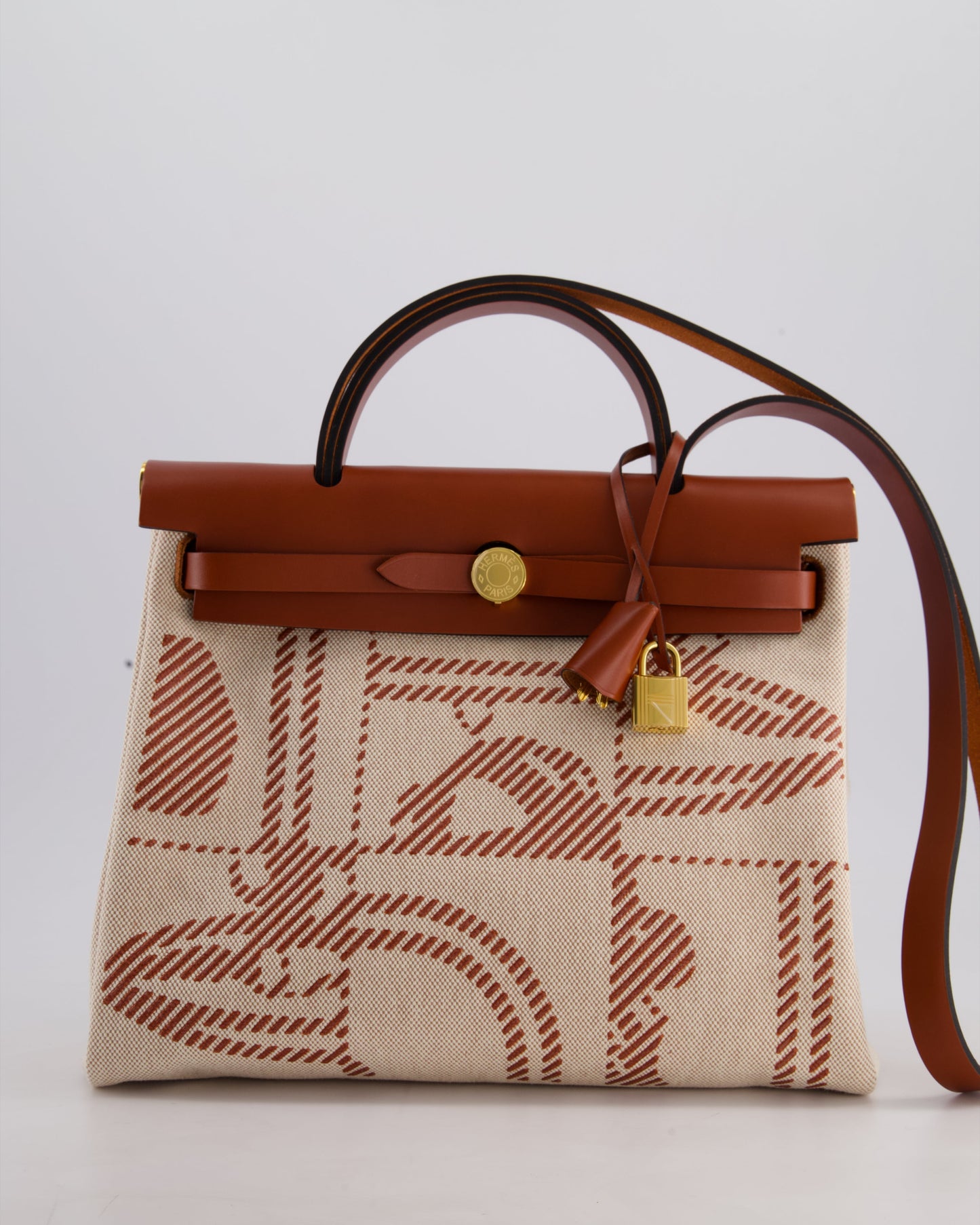 *HOT* Hermès Herbag Zip Retourne 31 Brides De Gala Bag in Rouge H & Ecru Toille H Canvas, Rouge H Vache Hunter Leather with Gold Hardware