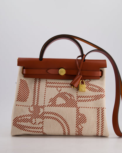 *HOT* Hermès Herbag Zip Retourne 31 Brides De Gala Bag in Rouge H & Ecru Toille H Canvas, Rouge H Vache Hunter Leather with Gold Hardware