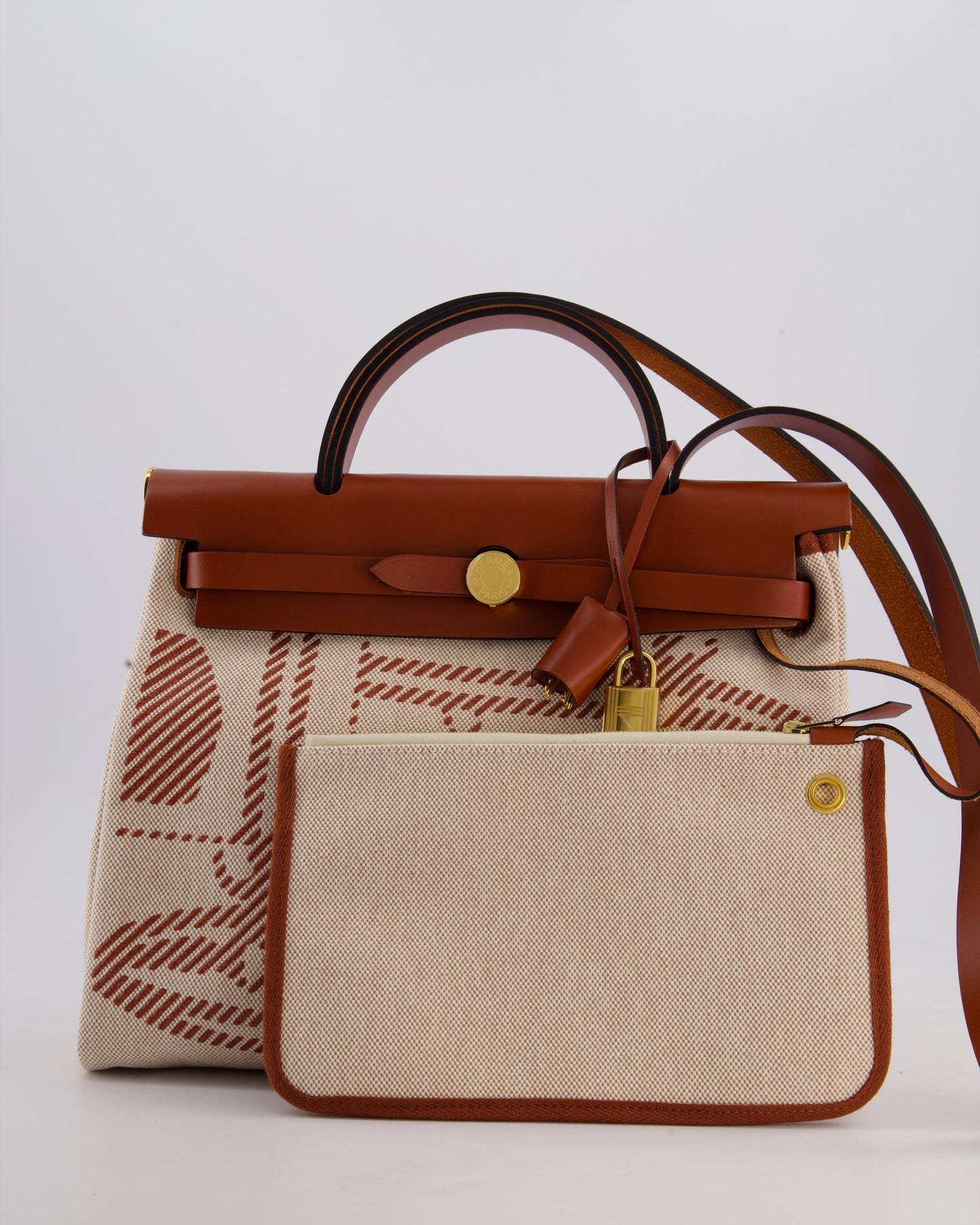 *HOT* Hermès Herbag Zip Retourne 31 Brides De Gala Bag in Rouge H & Ecru Toille H Canvas, Rouge H Vache Hunter Leather with Gold Hardware