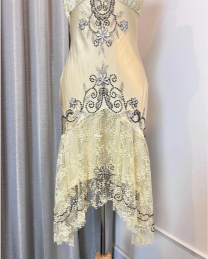 Vintage Yellow Strap Heavy Beaded Satin Lace Mermaid Prom Dress P3393