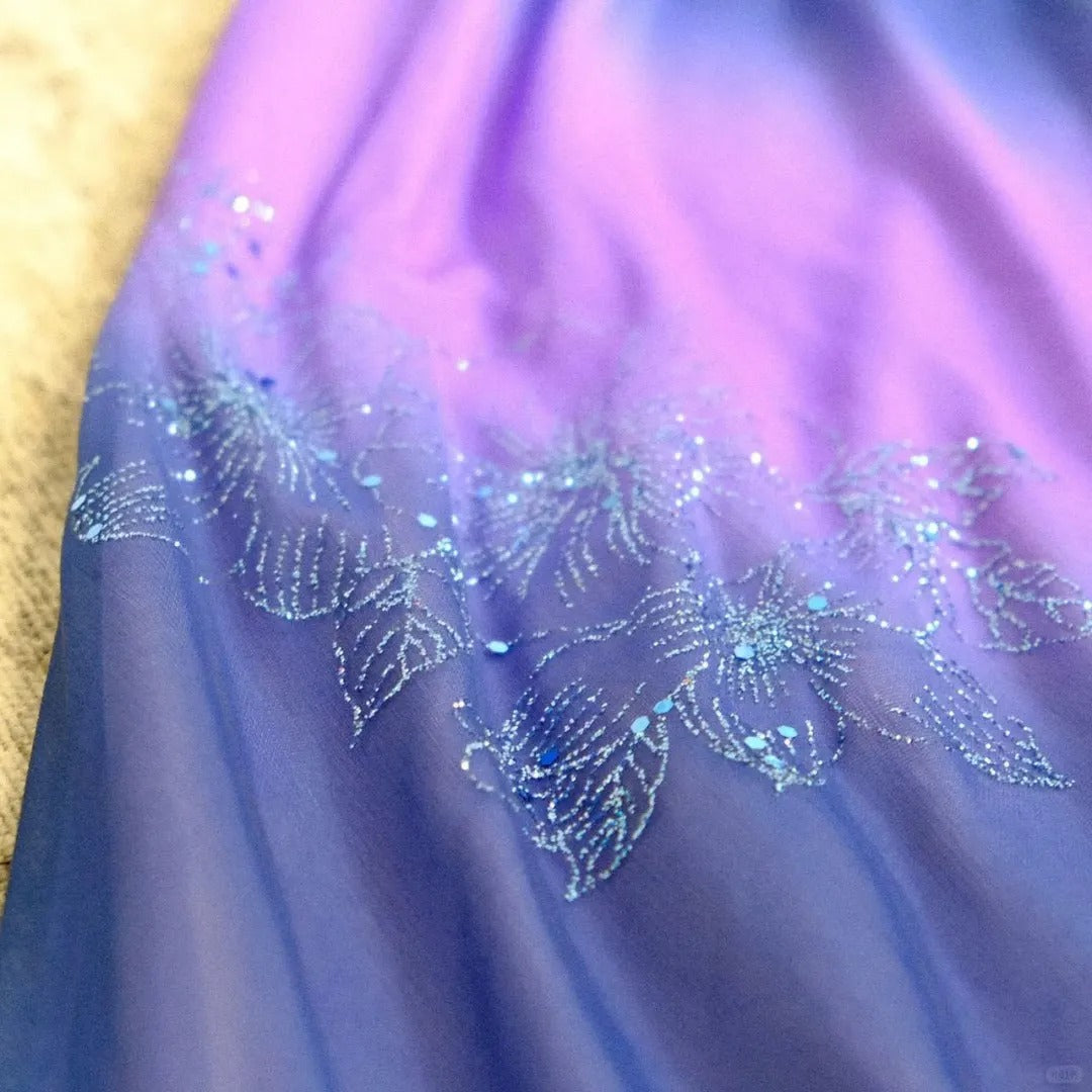 Sparkling Galaxy Chiffon Halter Neck Glitter Purple Prom Dress P3394