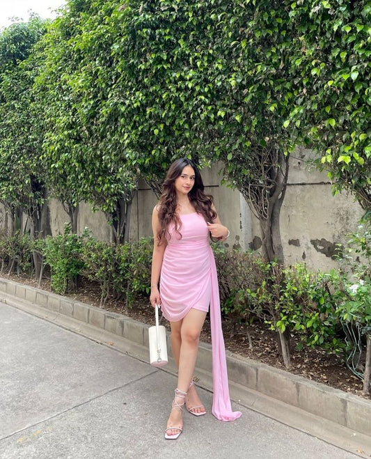 Strapless 17th Birthday Pink Chiffon Slim Fit Cocktail Dresses Short