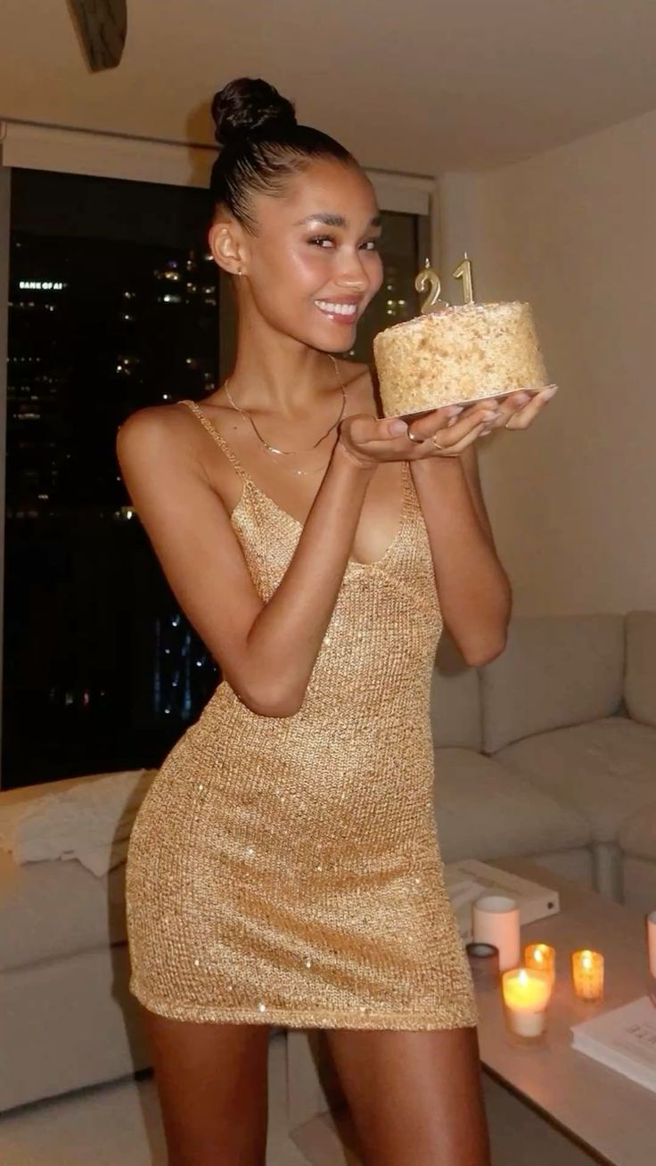 21st Birthday Strappy V Neck Gold Sequin Homecoming Dress P3876