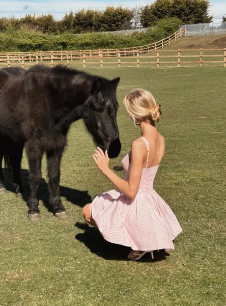 Vintage Pink V-neck Polka Dot A-Line Short Party Dress Cocktail Dress Homecoming Dress TP4475