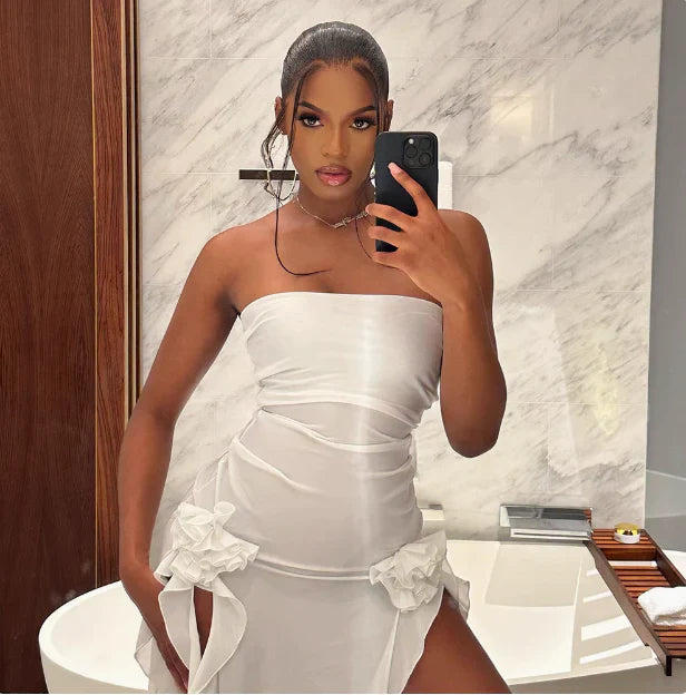 Vintage White Strapless Irregular Skirt Hem Sheath Party Dress Cocktail Dress Homecoming Dress TP4470