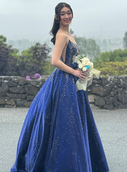 Luxurious Satin Beaded Long Prom Dress Evening Dress SH920