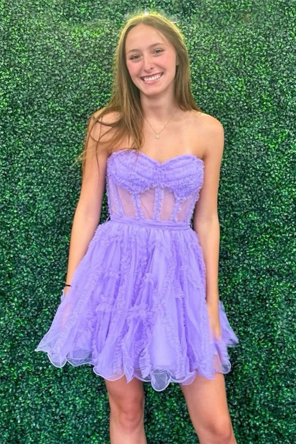 Pretty A Line Tulle Party Dress with Sweetheart Bodice and Layered Ruffles