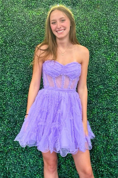 Pretty A Line Tulle Party Dress with Sweetheart Bodice and Layered Ruffles