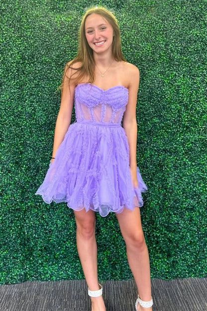 Pretty A Line Tulle Party Dress with Sweetheart Bodice and Layered Ruffles