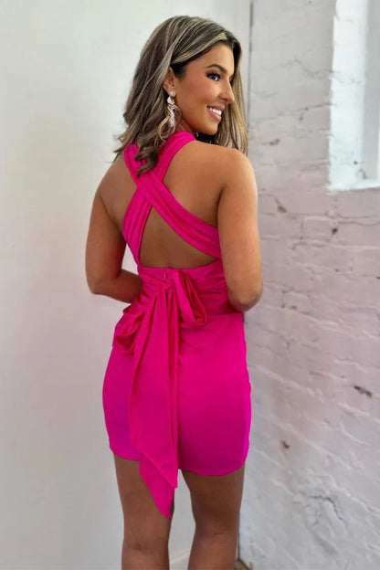 Convertible Straps Tight Homecoming Dress with Pleats and Open Back