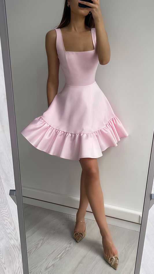 Pink A-line Homecoming Dresses Square Neck Mini Party Dress,AST1835