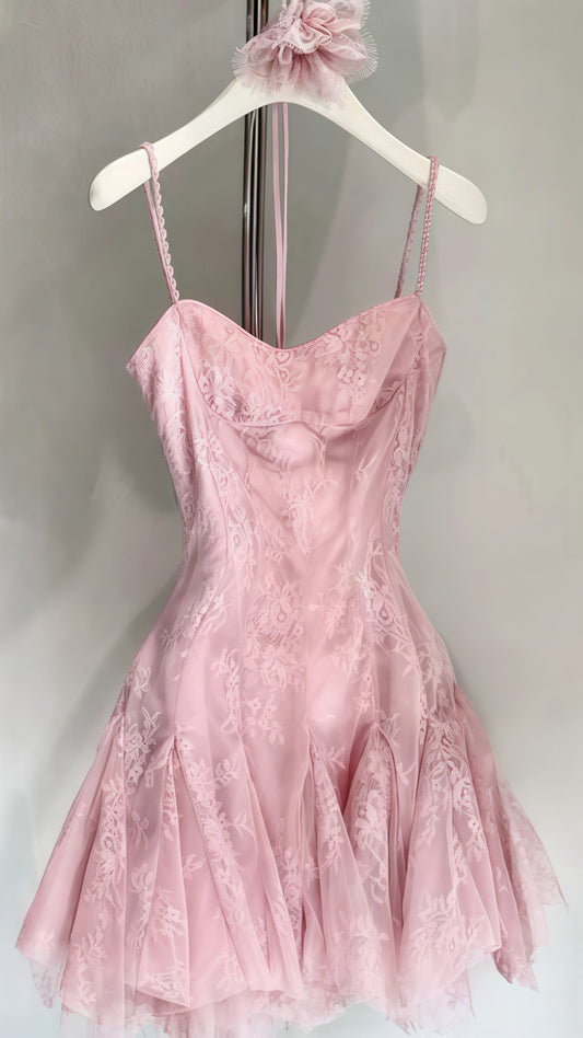 Pink Lace Homecoming Dress, Cute Party Dresses, Spaghetti Straps Hoco Dress,AST1783