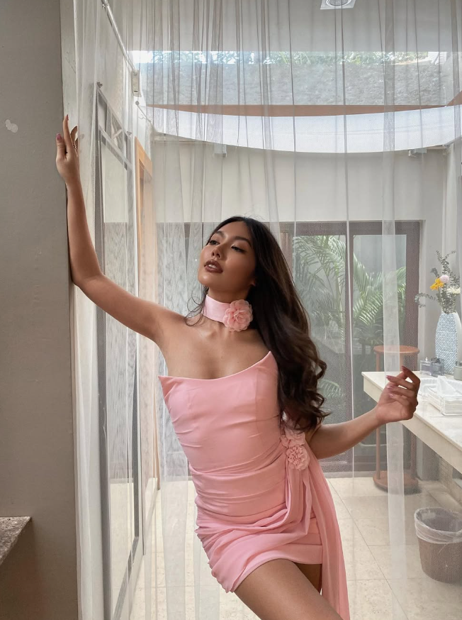 Elegant Sheath Strapless 3D Flower Pink Satin Chiffon Short Homecoming Dress SH2110