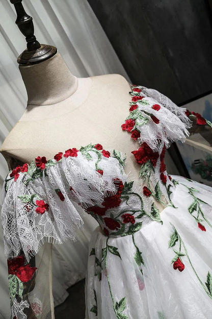 Off The Shoulder Lace Tulle Appliques Prom Dress Wedding Dress Quinceanera Dress  SH932