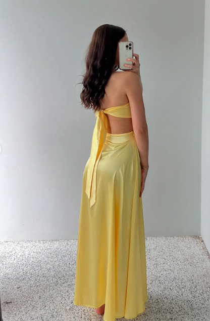 Yellow/Pink Strapless Elegant Simple Long Ball Gown Evening Gown Bridesmaid Dress gh3046