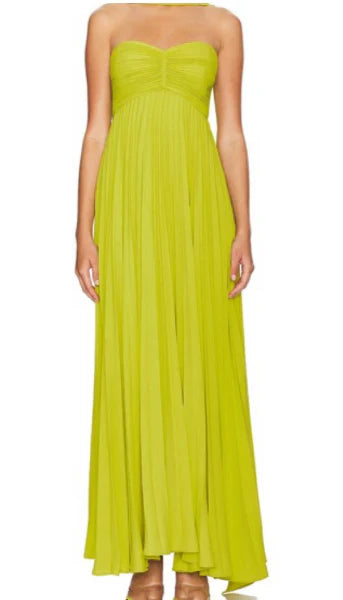 Yellow green fashion simple elegant tube top off shoulder long chiffon ball gown party dress evening dress with scarf Prom Dress gh3662