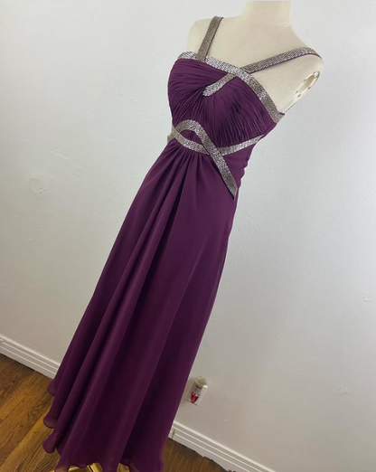 Purple Charming Simple Fashion Ruffle Elegant Strap Long Chiffon Tulle Ball Gown Evening Dress Party Dress Prom Dress Bridesmaid Dress gh3622