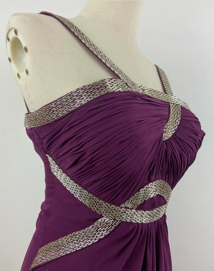 Purple Charming Simple Fashion Ruffle Elegant Strap Long Chiffon Tulle Ball Gown Evening Dress Party Dress Prom Dress Bridesmaid Dress gh3622