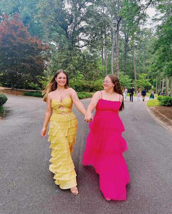 Yellow stylish elegant spaghetti straps long satin tiered ball gown formal evening dress party dress gh3655