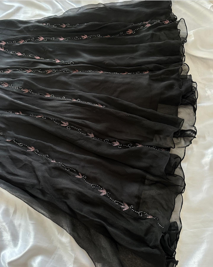 Fairytale Black Vintage Floral Chiffon Long Chiffon Elegant Ball Gown Evening Dress Birthday Party Dress gh4271