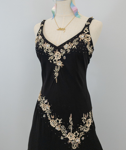 Black vintage asymmetric yellow floral short chiffon homecoming dress prom dress holiday dress gh4653