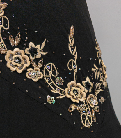 Black vintage asymmetric yellow floral short chiffon homecoming dress prom dress holiday dress gh4653