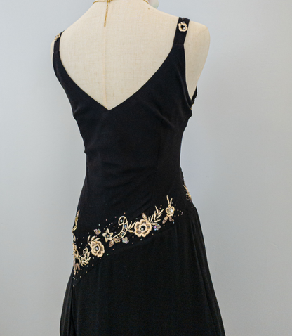 Black vintage asymmetric yellow floral short chiffon homecoming dress prom dress holiday dress gh4653