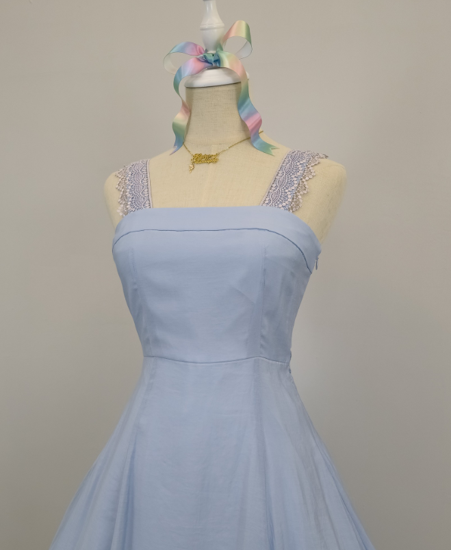 Blue lace strap short chiffon homecoming dress prom dress holiday dress gh4653