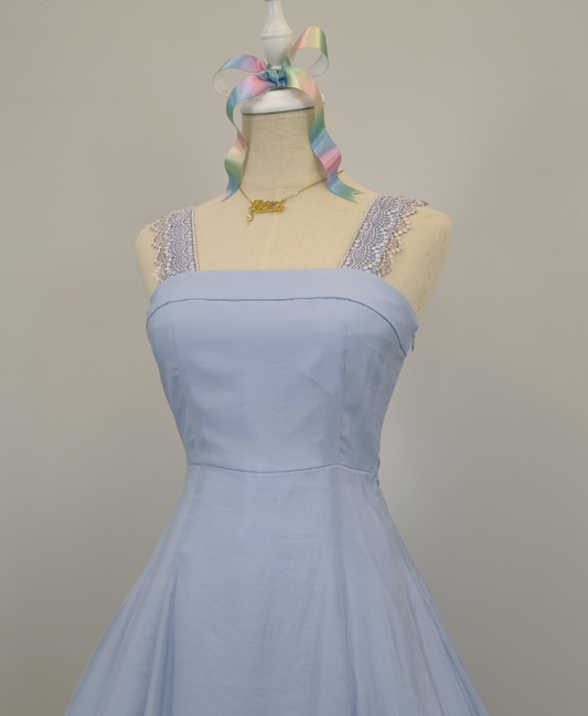 Blue lace strap short chiffon homecoming dress prom dress holiday dress gh4653