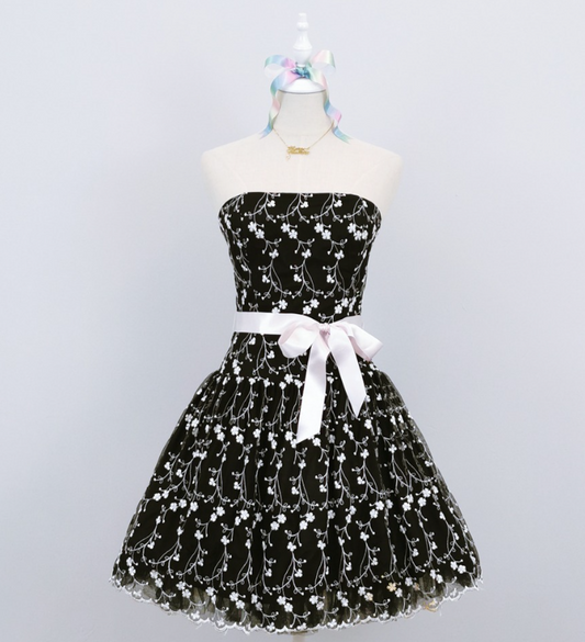 Black Vintage Floral Short Tulle Homecoming Dress gh4655