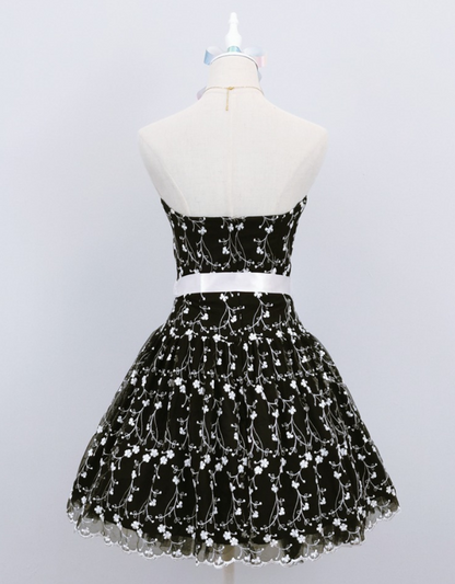 Black Vintage Floral Short Tulle Homecoming Dress gh4655