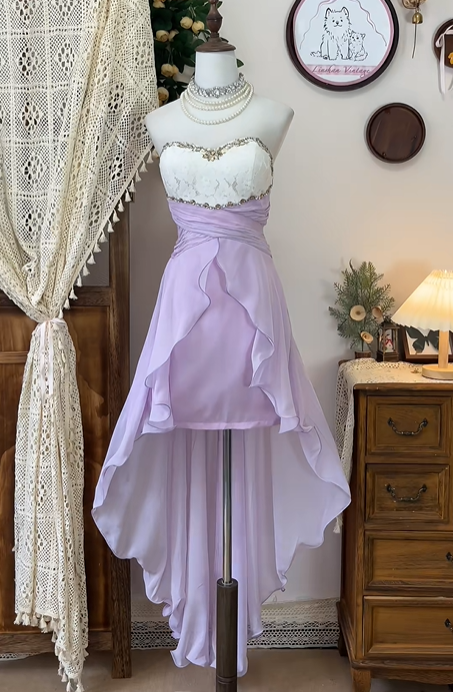 Lilac Purple Beaded Short Chiffon Homecoming Dress Prom Dress Birthday Party Dress Evening Dress Banquet Dress gh4700