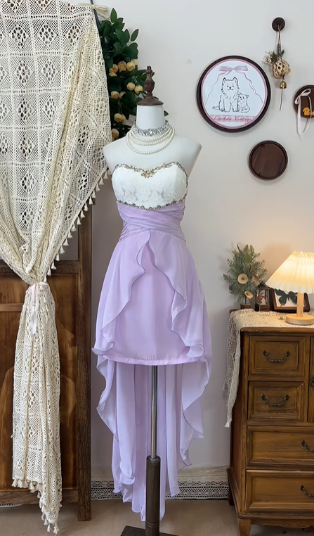 Lilac Purple Beaded Short Chiffon Homecoming Dress Prom Dress Birthday Party Dress Evening Dress Banquet Dress gh4700