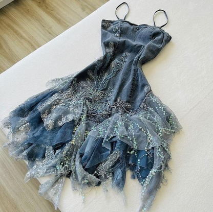 Blue Beaded Sequined Fashion Short Chiffon Homecoming Dress Party Gown gh4740